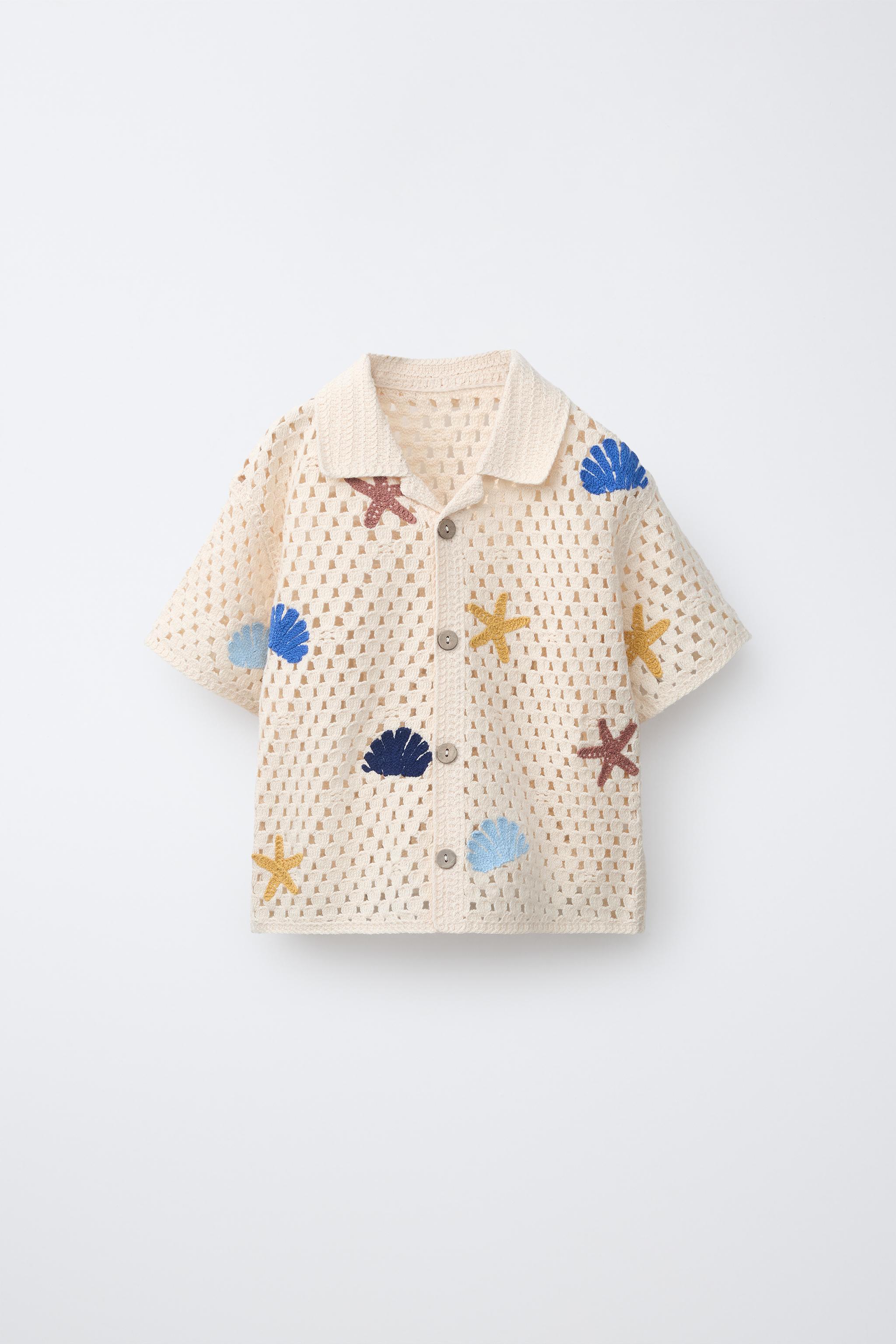 MARINE MOTIF CROCHET KNIT SHIRT